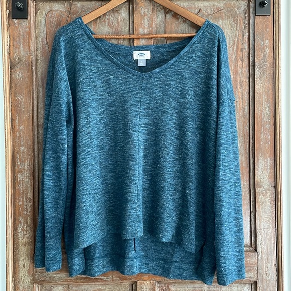Old Navy Tops - Old Navy Marled Teal Oversized Long Sleeve V-neck Top Size M